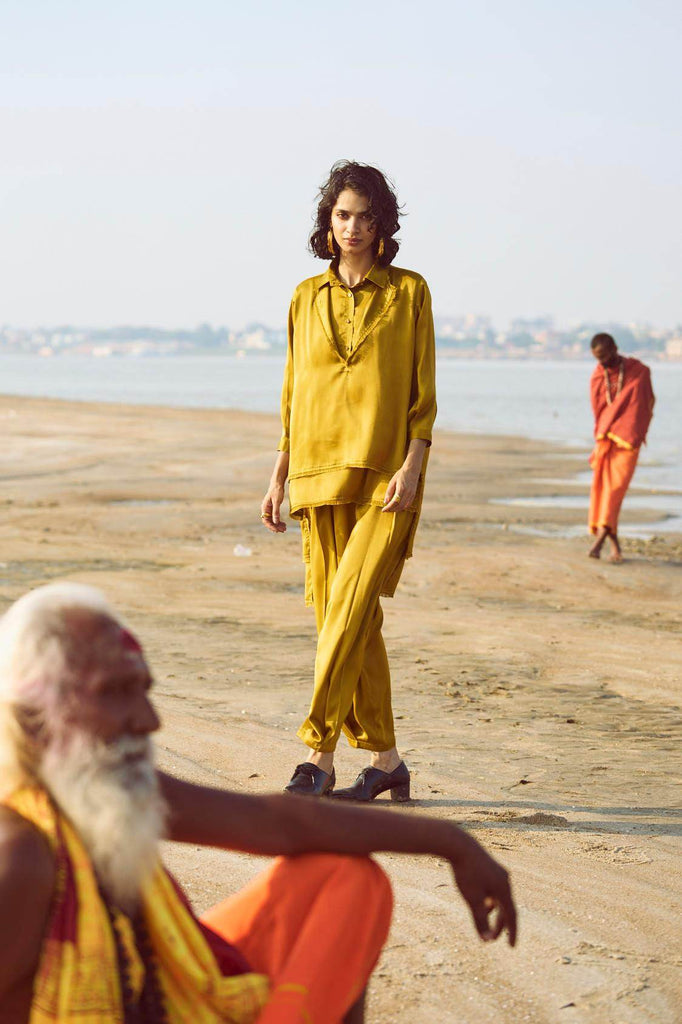OCHRE INVERTED PLEAT PANT - dash and dot dash and dot