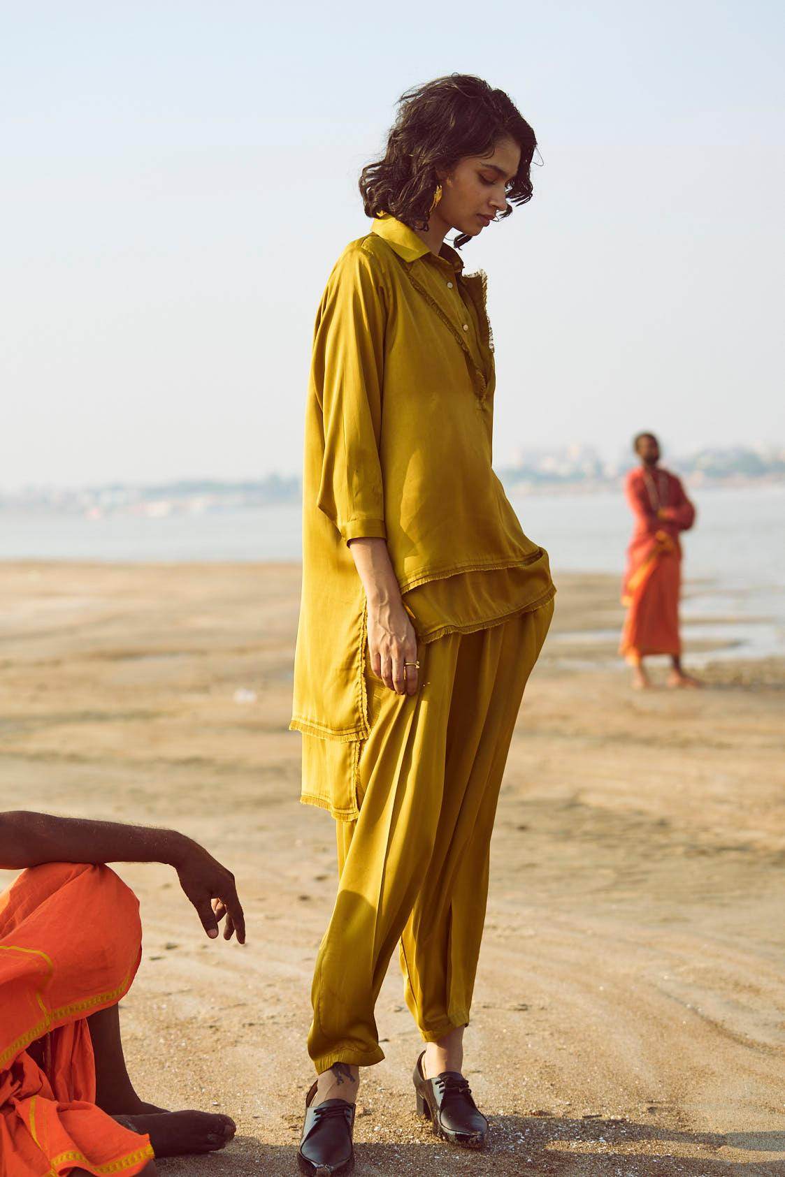 OCHRE INVERTED PLEAT PANT - dash and dot