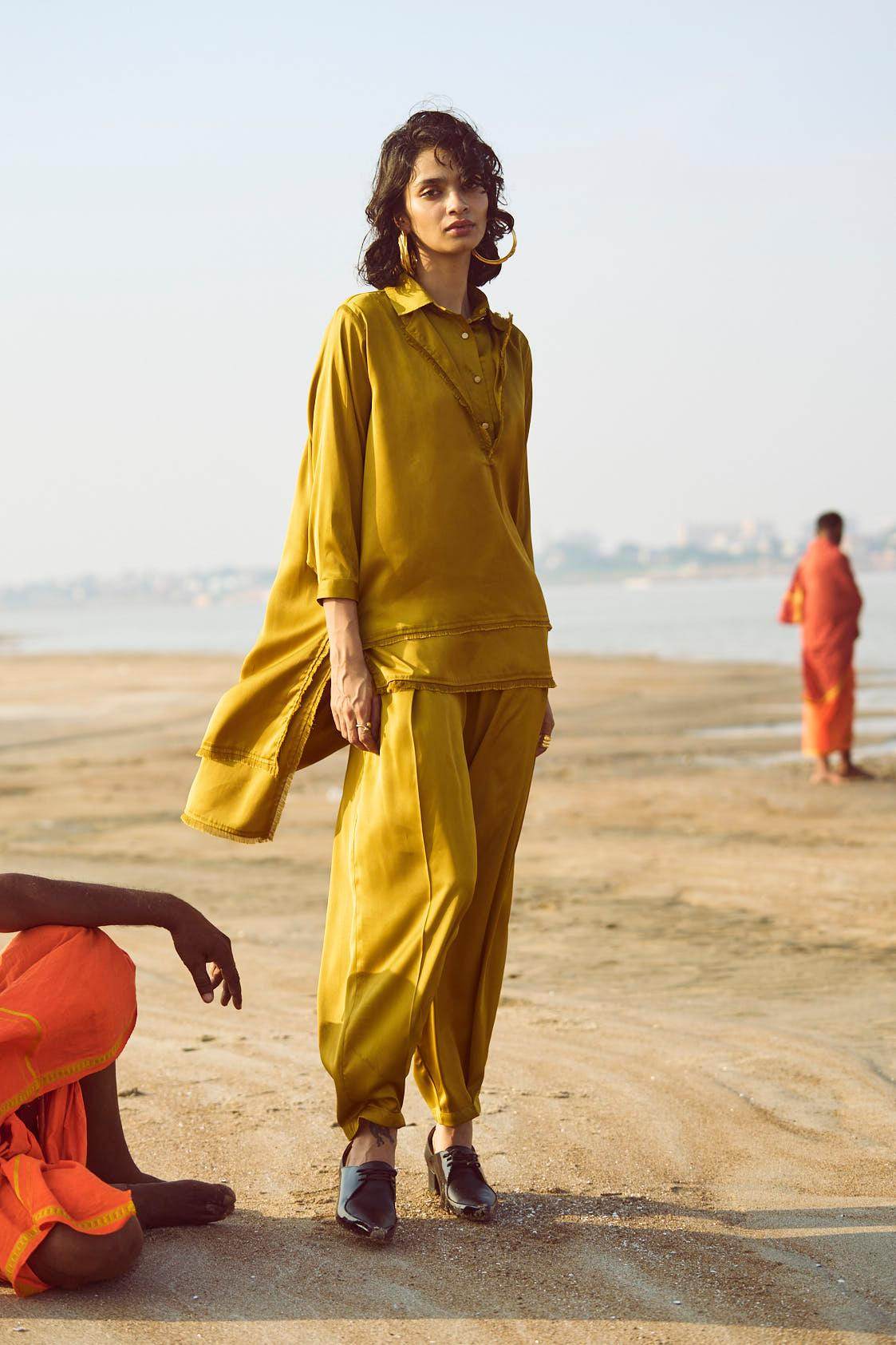 OCHRE INVERTED PLEAT PANT - dash and dot