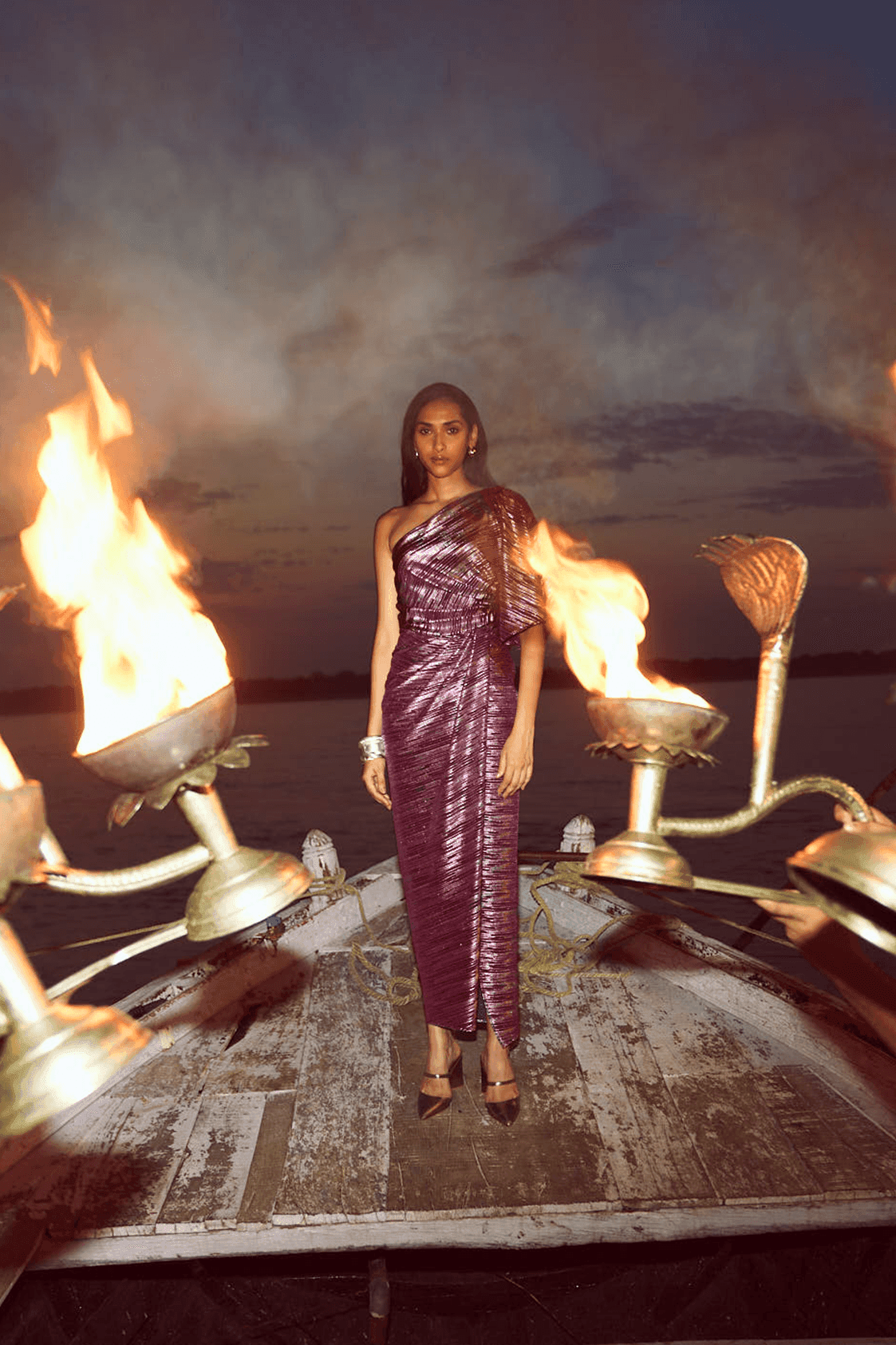 SINGLE SLEEVE FOIL PLEATED DRESS - dash and dot