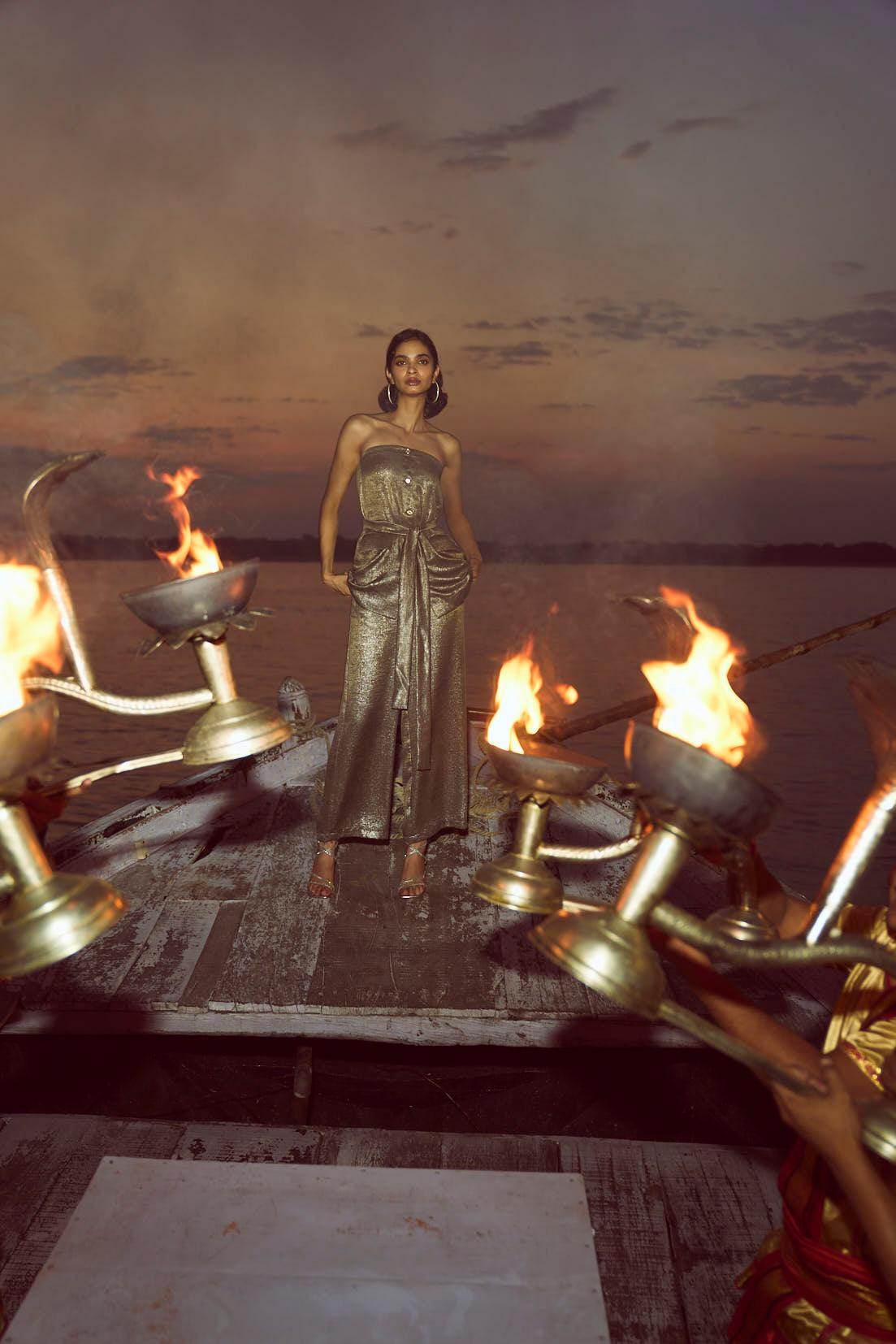 OFF-SHOULDER LAMÉ PANT SET - dash and dot