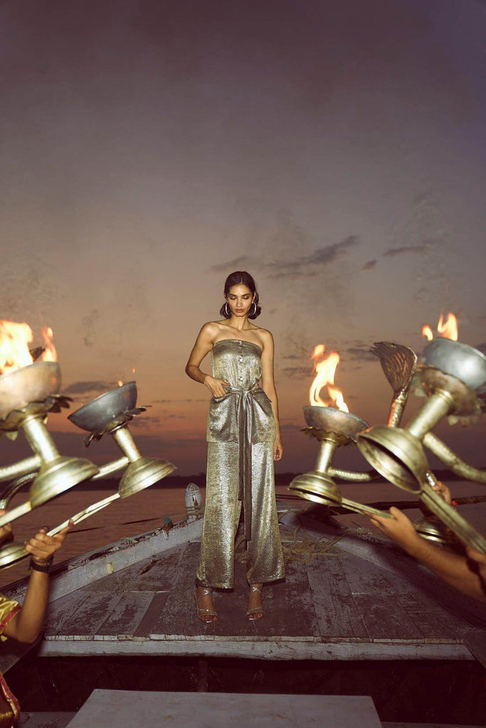 LAMÉ STRAIGHT PANT - dash and dot dash and dot