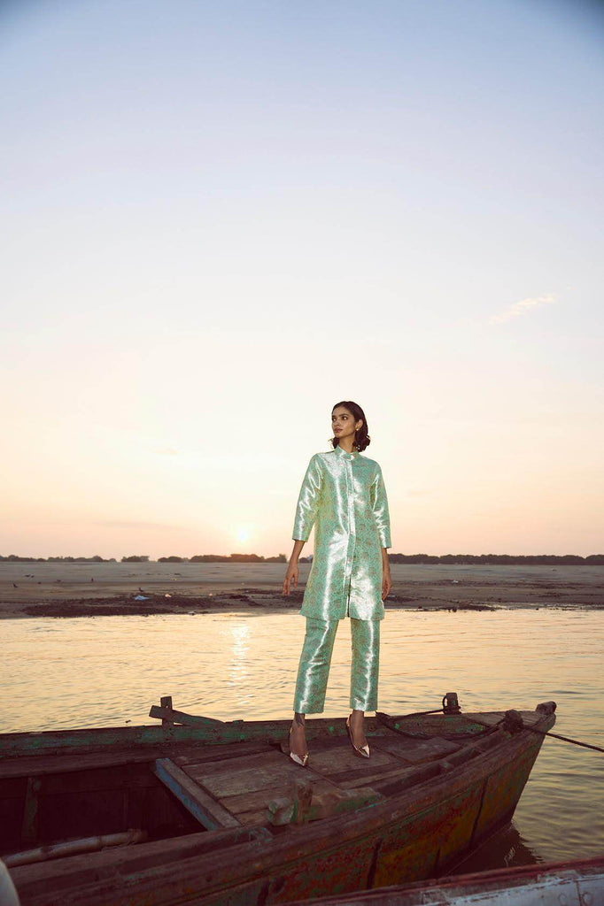 STRUCTURED BROCADE PANT SET - dash and dot dash and dot