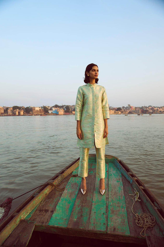 STRUCTURED BROCADE PANT SET - dash and dot dash and dot