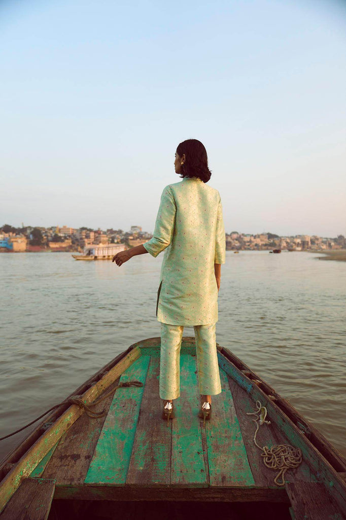 STRUCTURED BROCADE PANT SET - dash and dot dash and dot