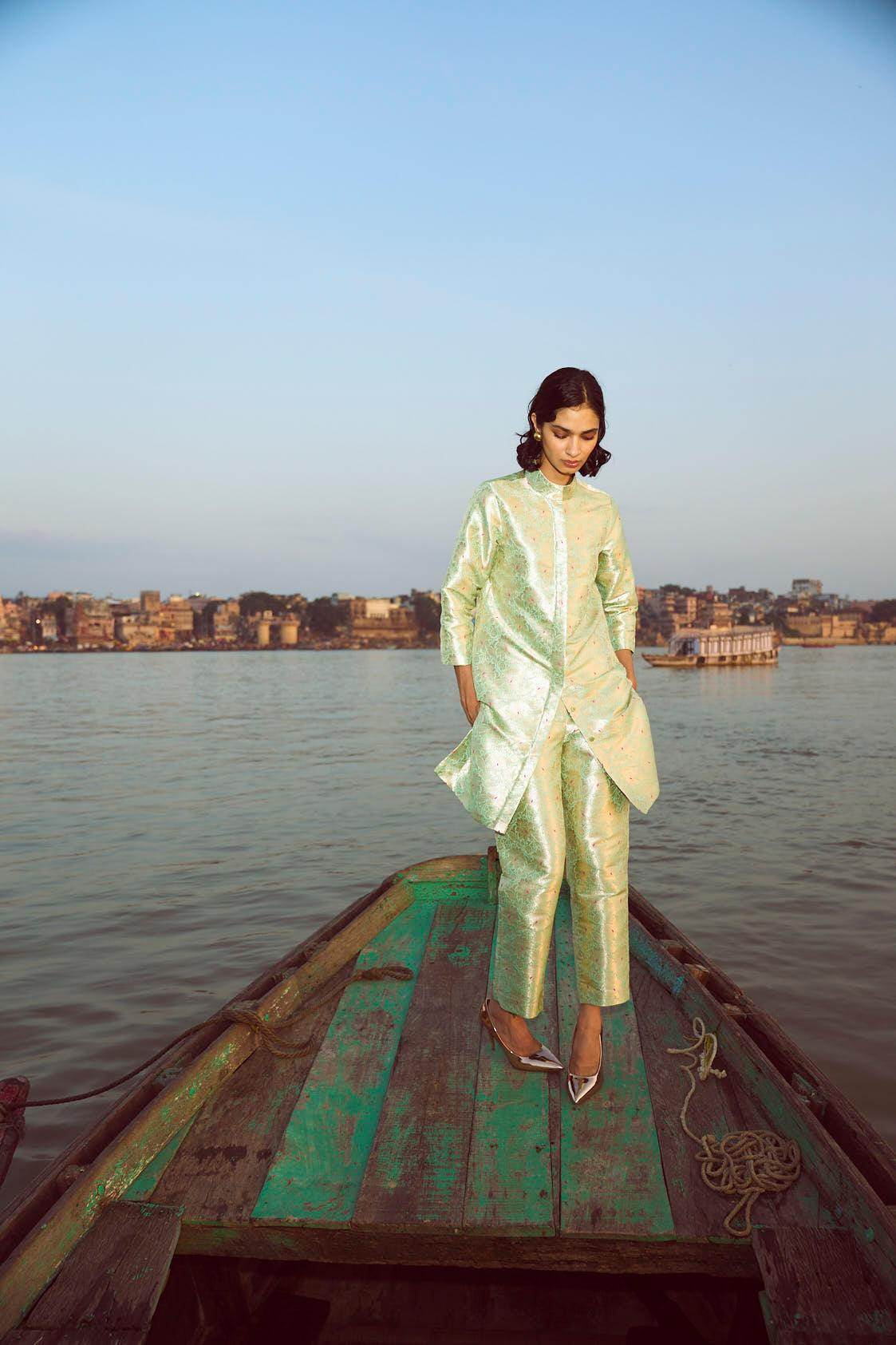 STRUCTURED BROCADE PANT SET - dash and dot