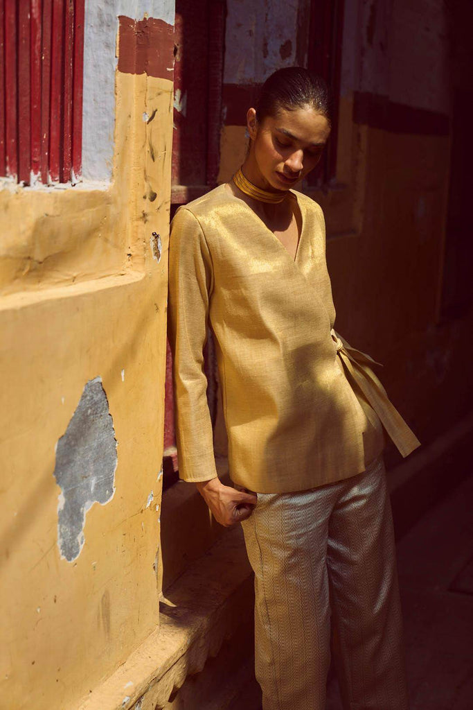 SHIMMER WRAP TOP & BROCADE PANT SET - dash and dot dash and dot