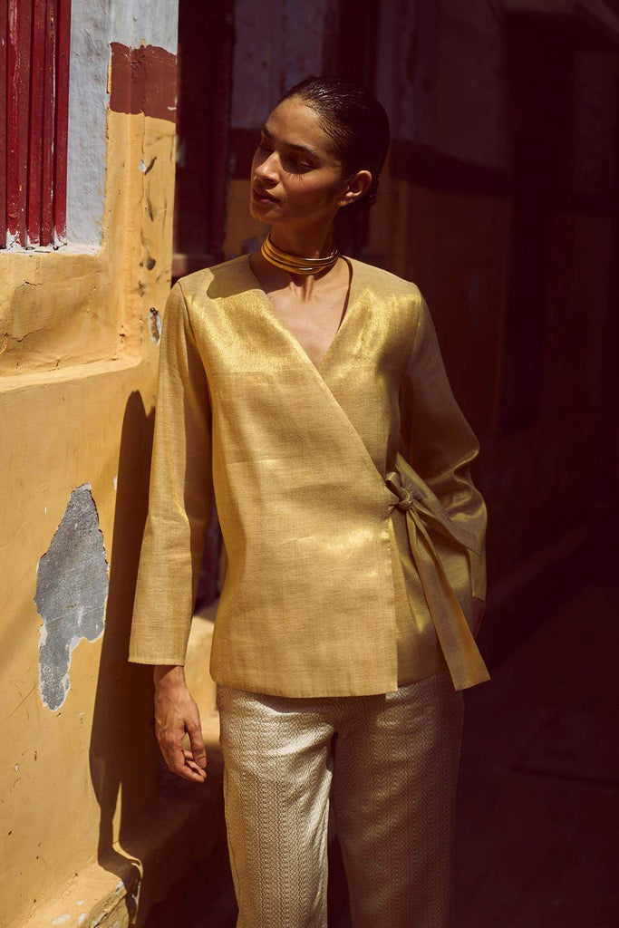 SHIMMER WRAP TOP & BROCADE PANT SET - dash and dot dash and dot