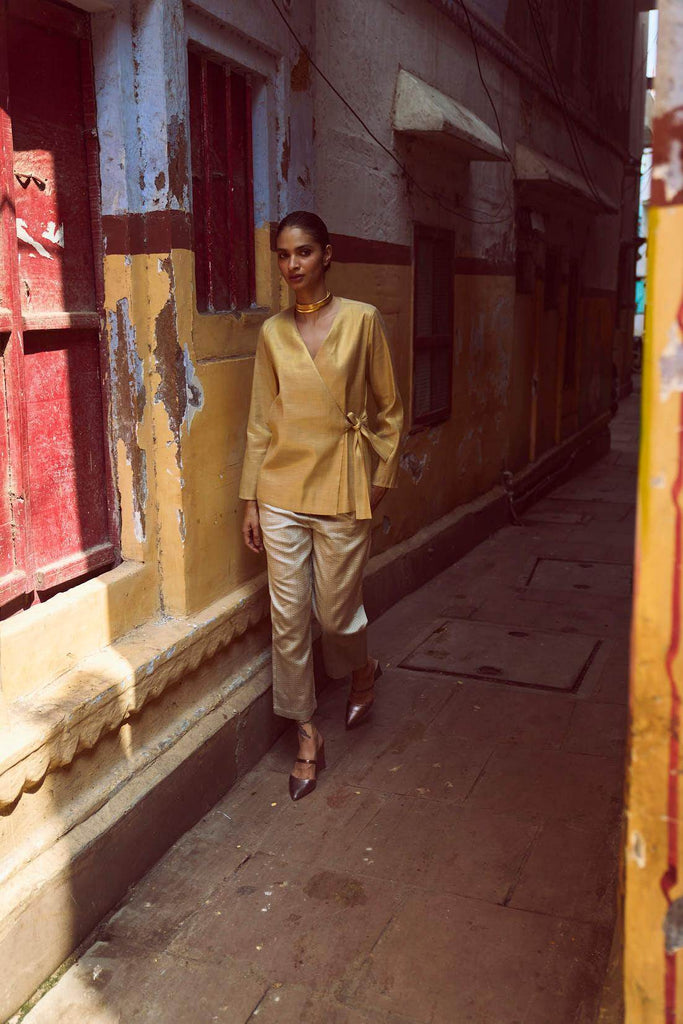 SHIMMER WRAP TOP & BROCADE PANT SET - dash and dot dash and dot