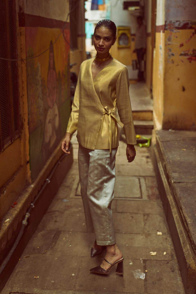 SHIMMER WRAP TOP & BROCADE PANT SET - dash and dot dash and dot