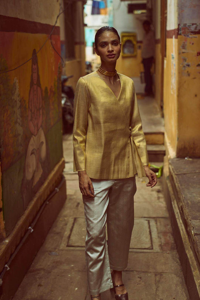 SHIMMER WRAP TOP & BROCADE PANT SET - dash and dot dash and dot