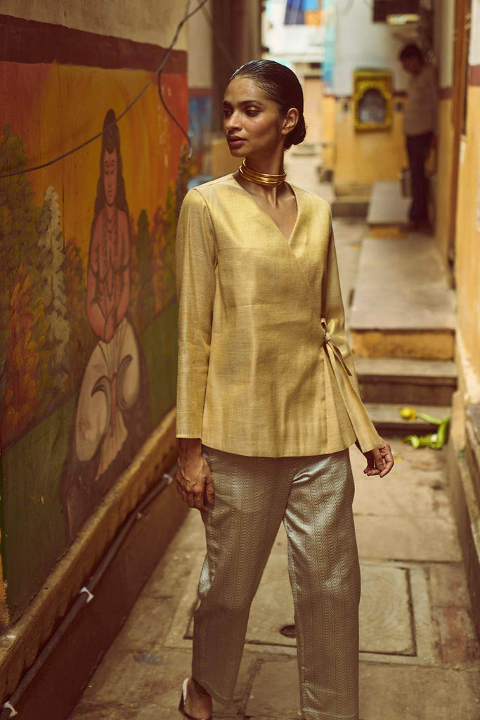 SHIMMER WRAP TOP & BROCADE PANT SET - dash and dot dash and dot