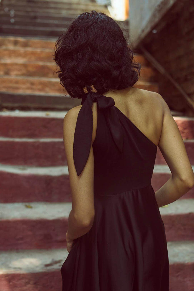 ONE SHOULDER FIT & FLARE GOWN - dash and dot dash and dot