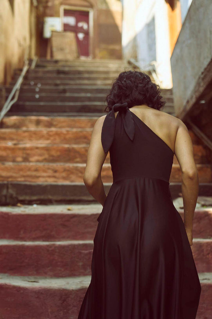 ONE SHOULDER FIT & FLARE GOWN - dash and dot dash and dot