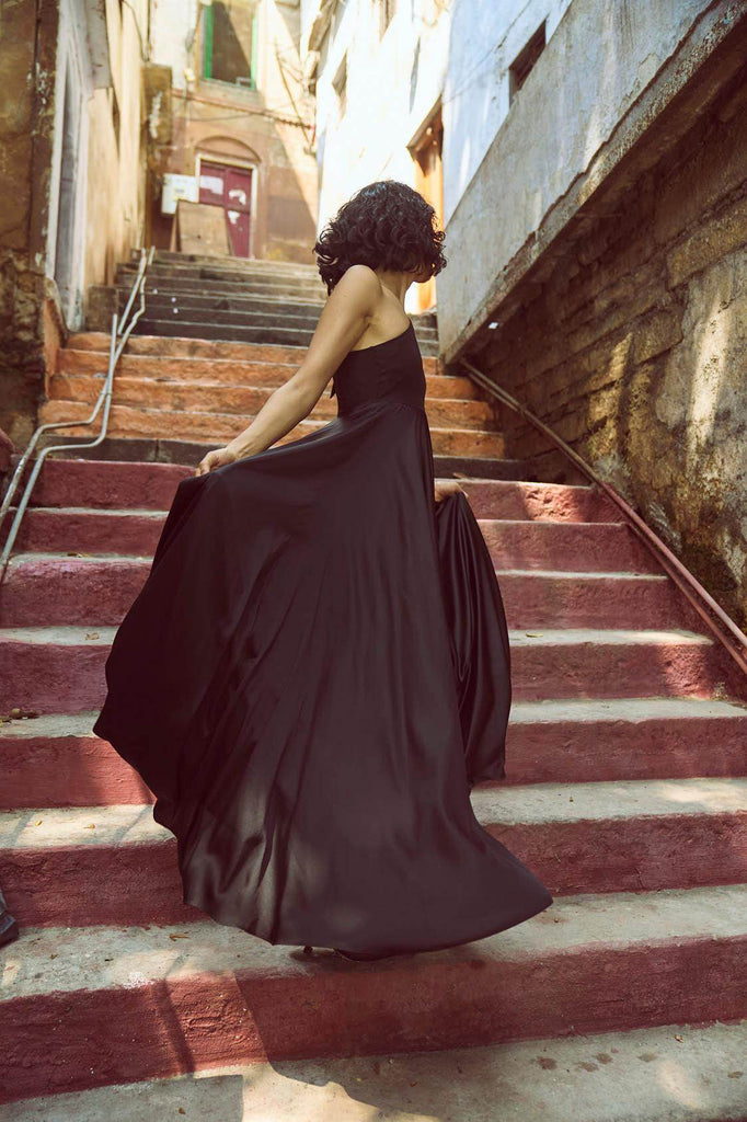 ONE SHOULDER FIT & FLARE GOWN - dash and dot dash and dot