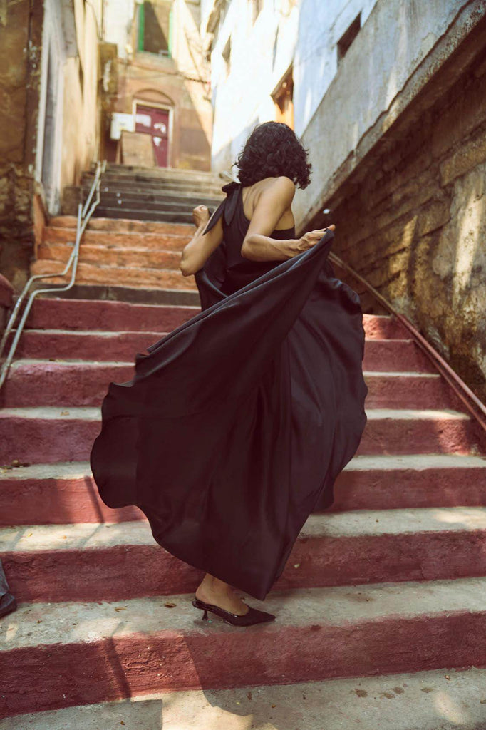 ONE SHOULDER FIT & FLARE GOWN - dash and dot dash and dot