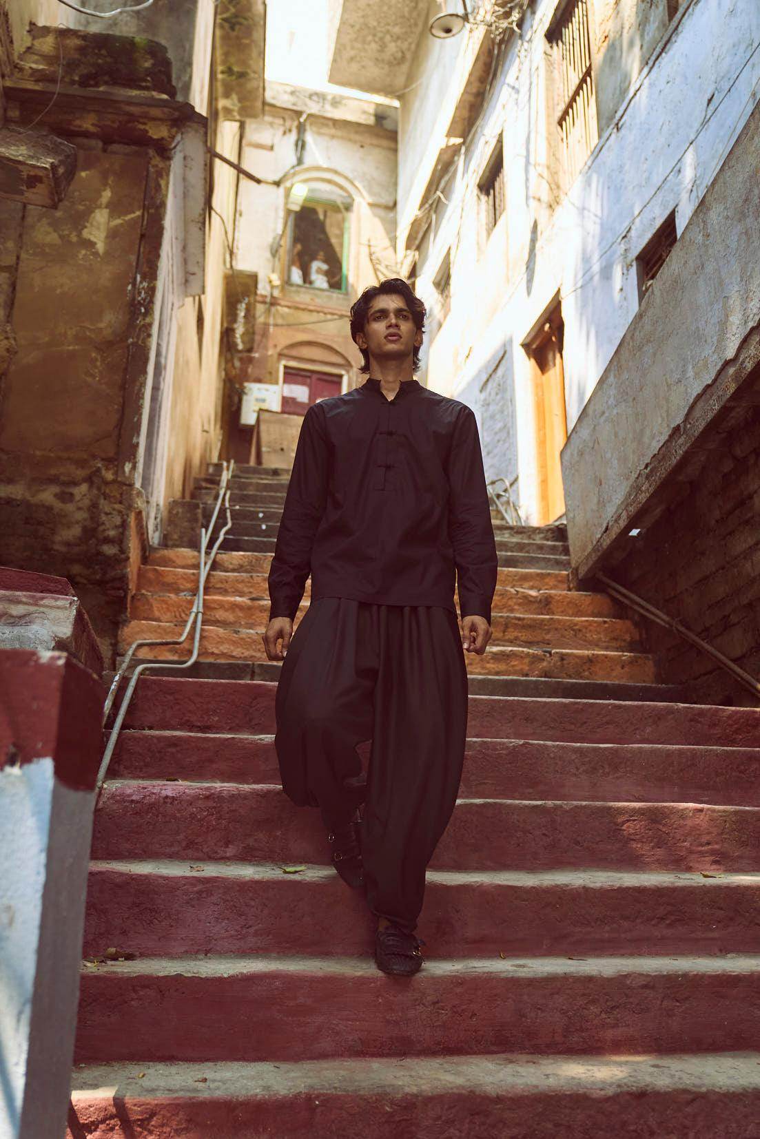 BLACK COWL PANTS - dash and dot