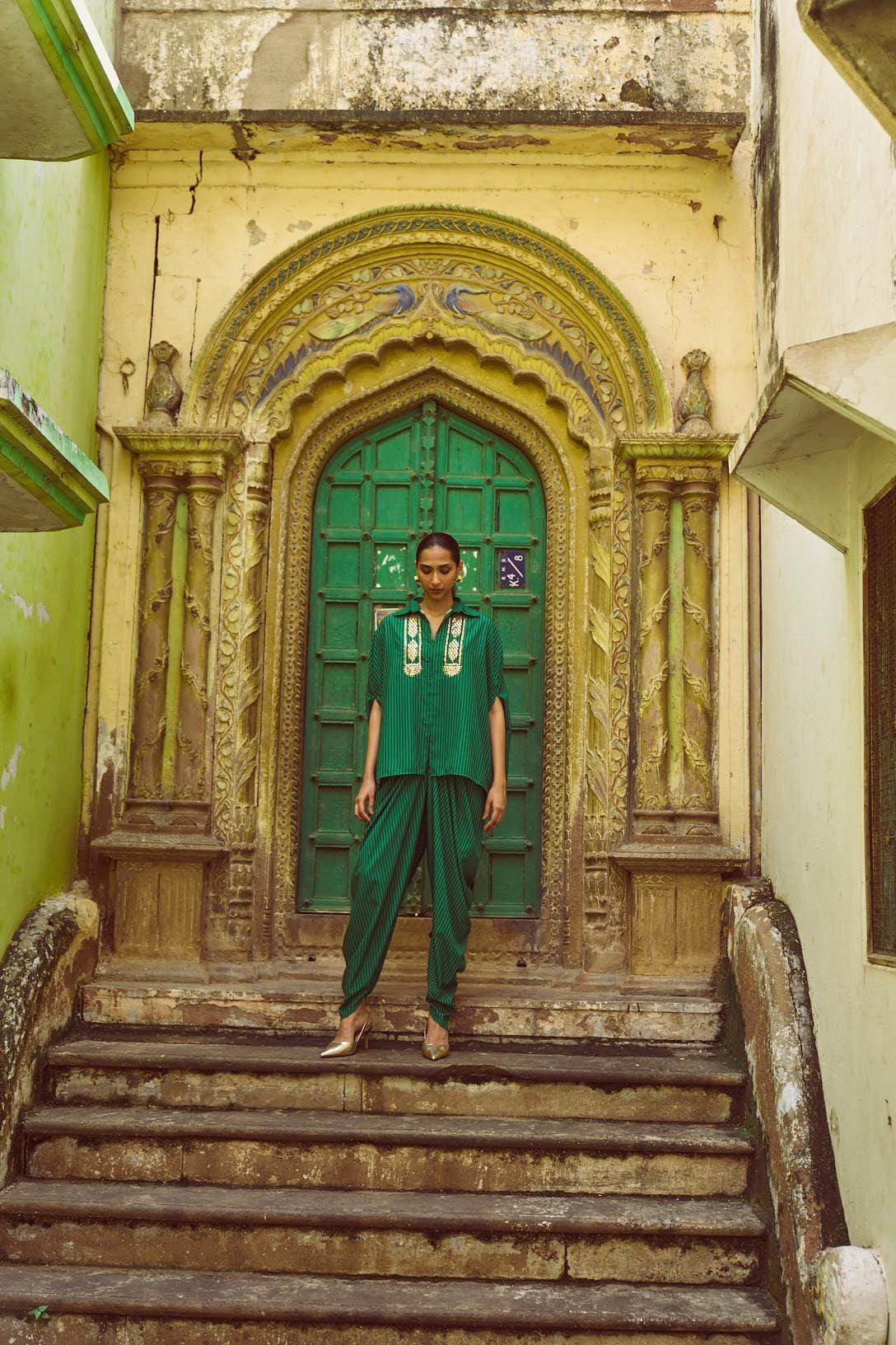 DRAPED STRIPED DHOTI PANT - dash and dot