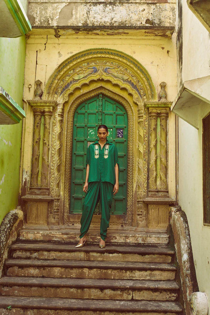 DRAPED STRIPED DHOTI PANT - dash and dot dash and dot