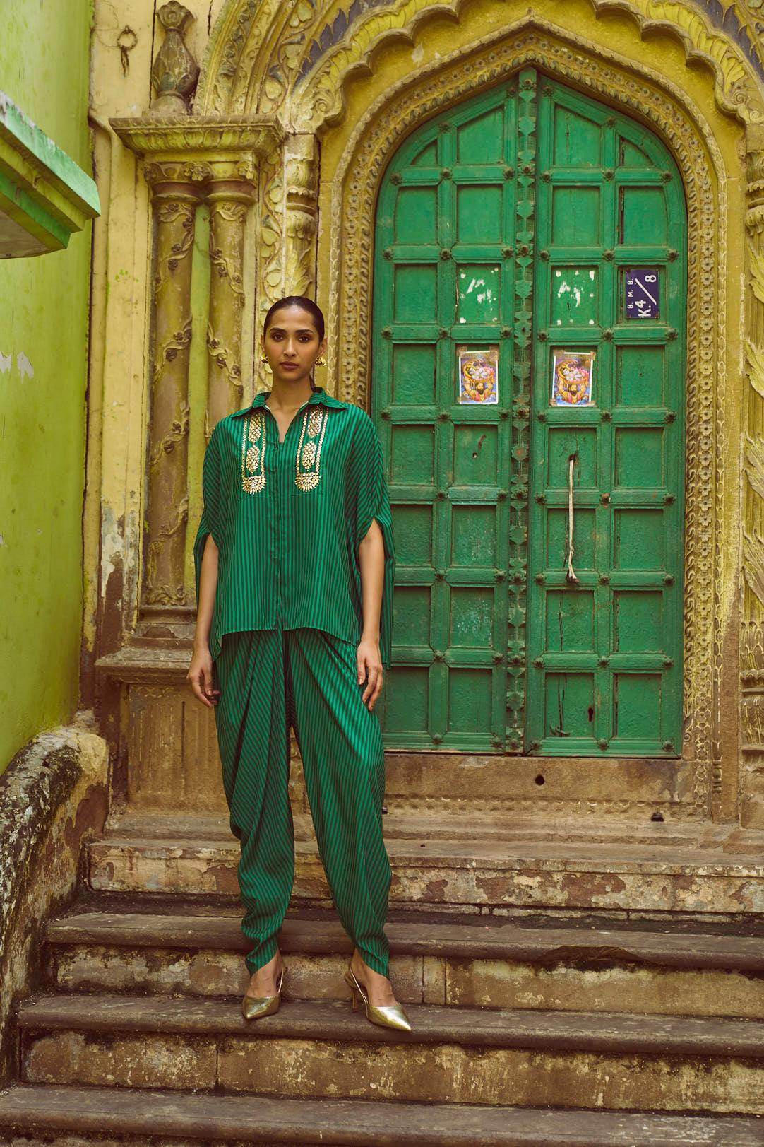 DRAPED STRIPED DHOTI PANT - dash and dot