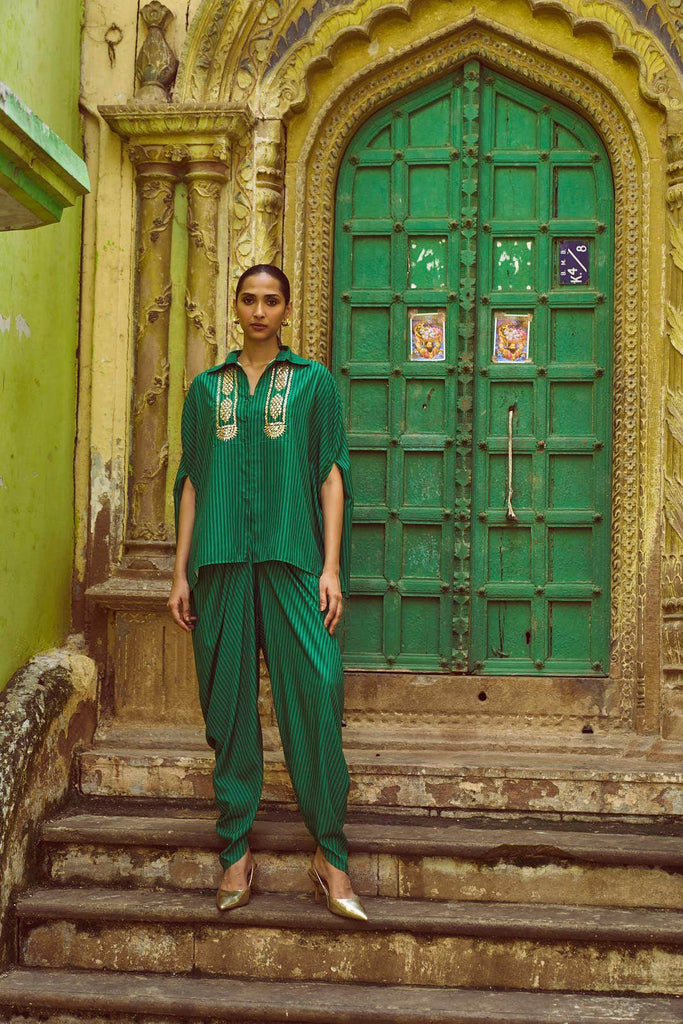 DRAPED STRIPED DHOTI PANT - dash and dot dash and dot