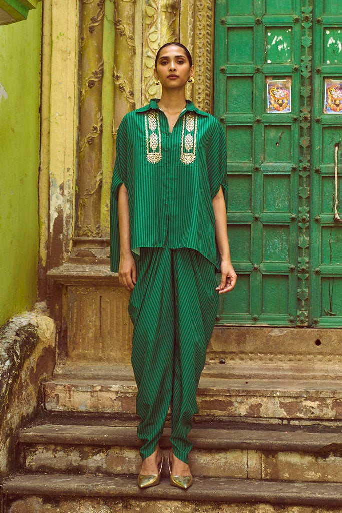 DRAPED STRIPED DHOTI PANT - dash and dot dash and dot