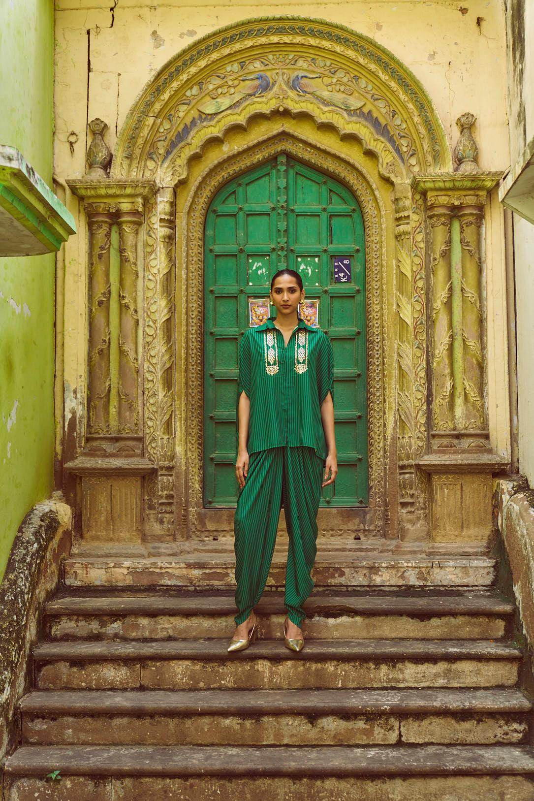 DRAPED STRIPED DHOTI PANT - dash and dot