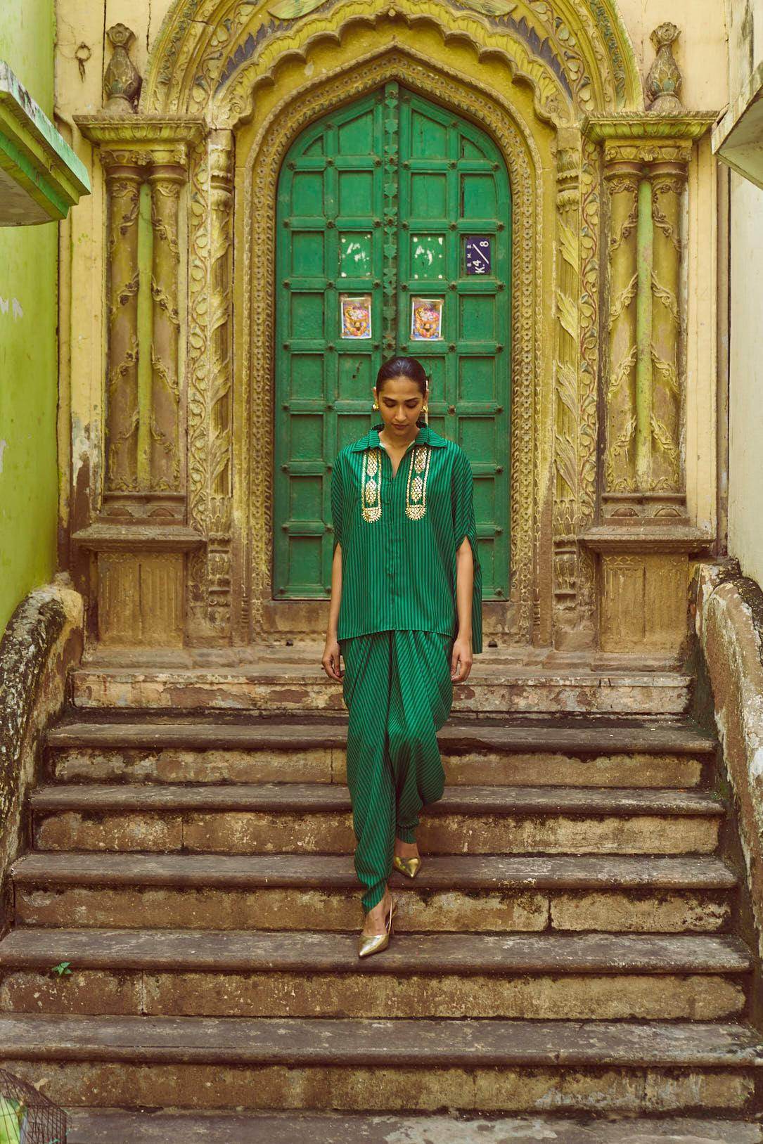 DRAPED STRIPED DHOTI PANT - dash and dot