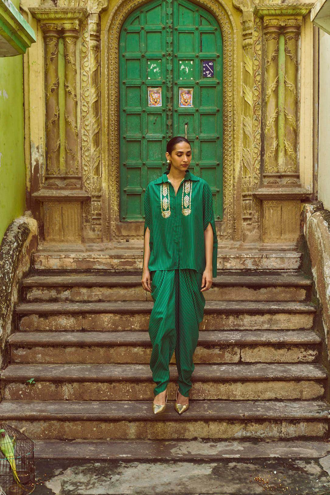 DRAPED STRIPED DHOTI PANT - dash and dot