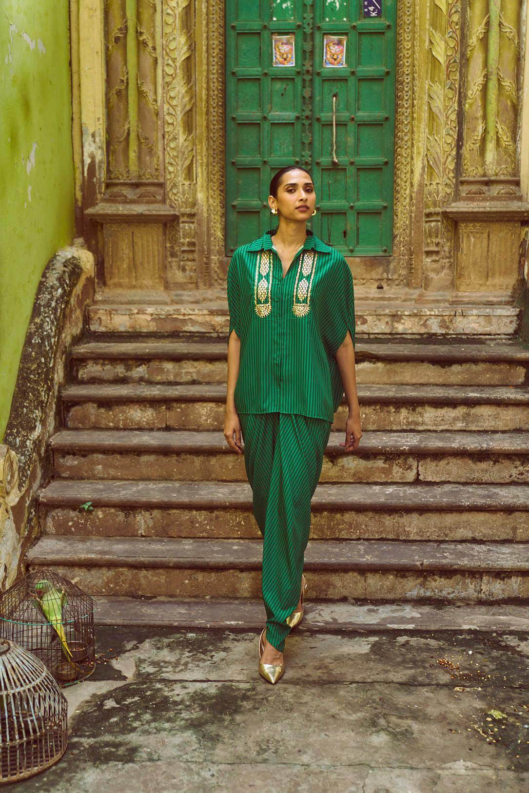 DRAPED STRIPED DHOTI PANT - dash and dot