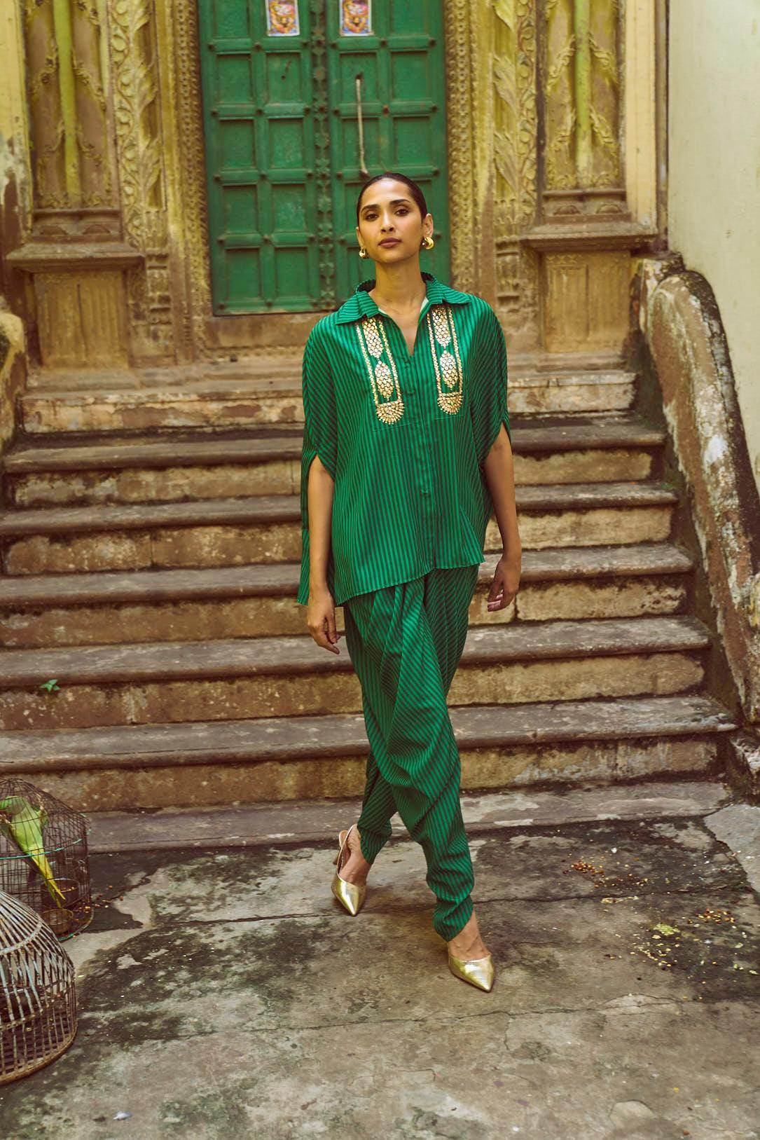 DRAPED STRIPED DHOTI PANT - dash and dot