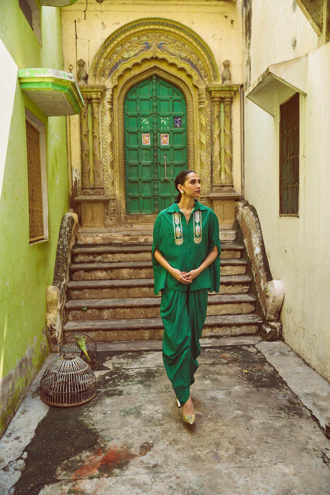 DRAPED STRIPED DHOTI PANT - dash and dot