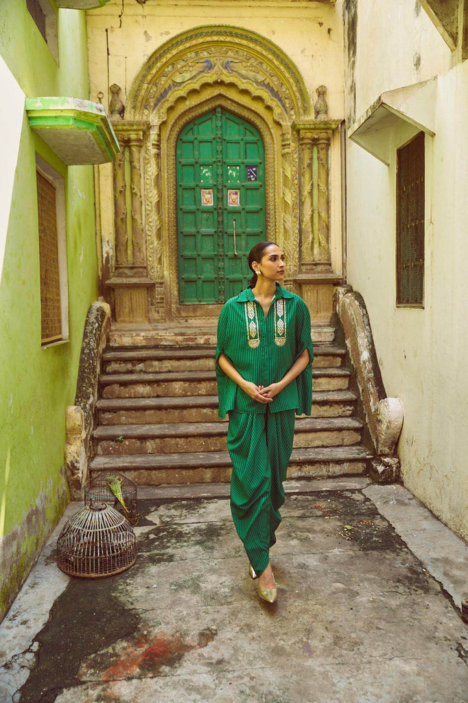 DRAPED STRIPED DHOTI PANT - dash and dot dash and dot