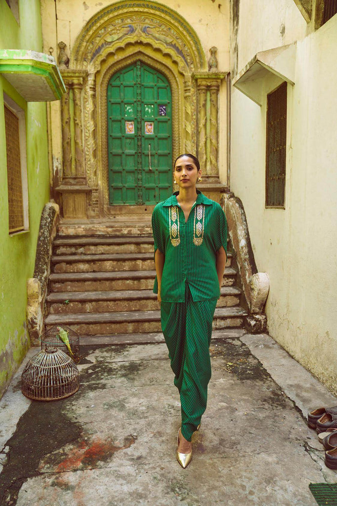 DRAPED STRIPED DHOTI PANT - dash and dot dash and dot