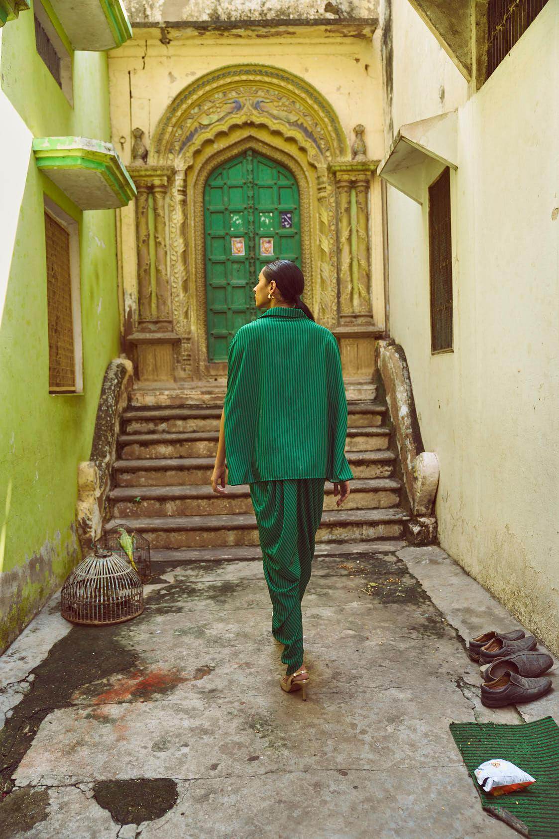 DRAPED STRIPED DHOTI PANT - dash and dot