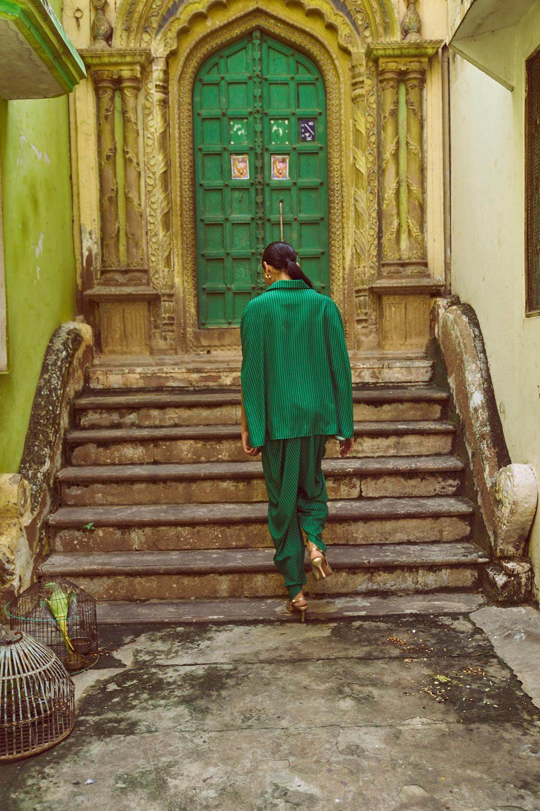 DRAPED STRIPED DHOTI PANT - dash and dot