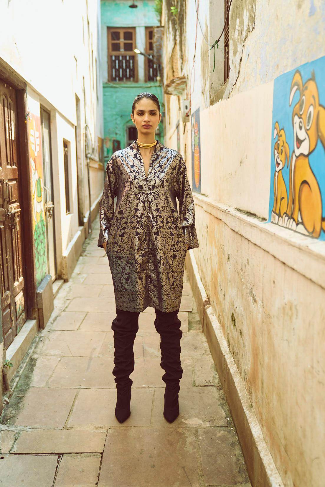 FOIL PRINT SHIRT DRESS - dash and dot