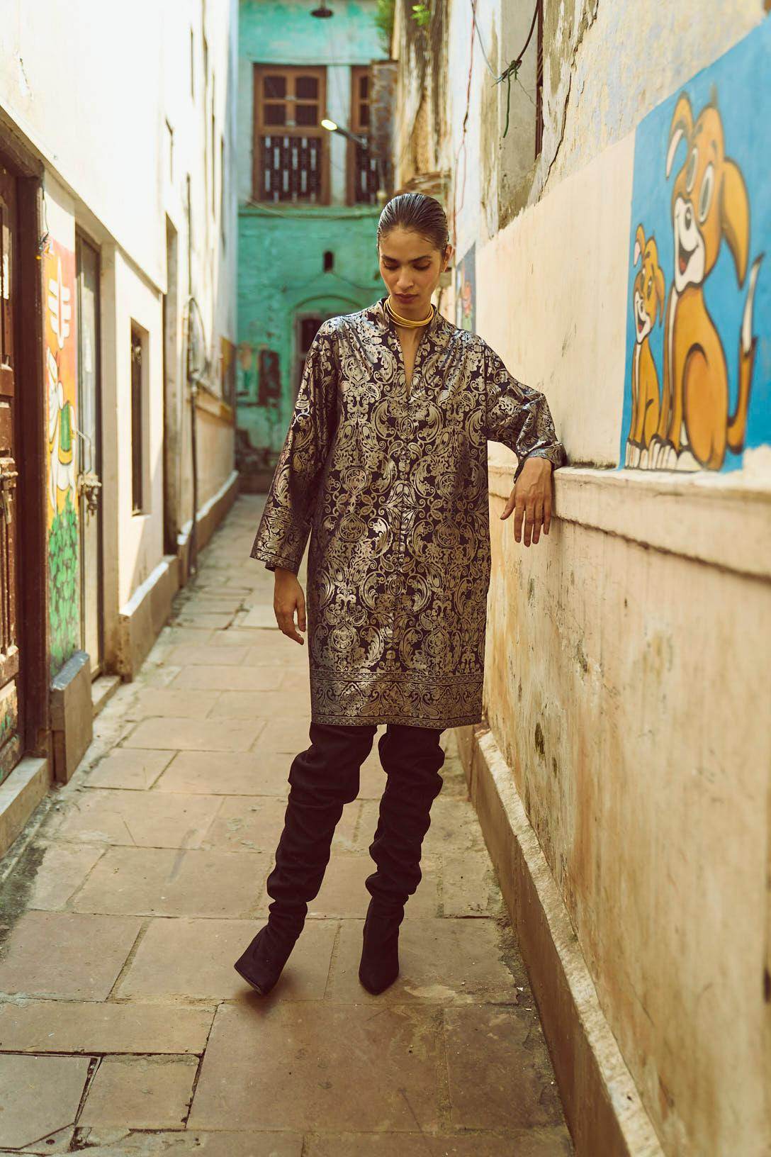 FOIL PRINT SHIRT DRESS - dash and dot