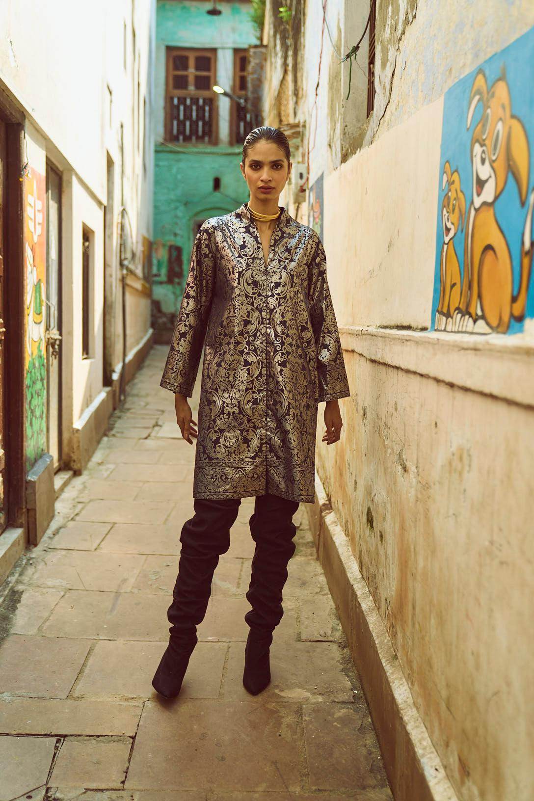 FOIL PRINT SHIRT DRESS - dash and dot