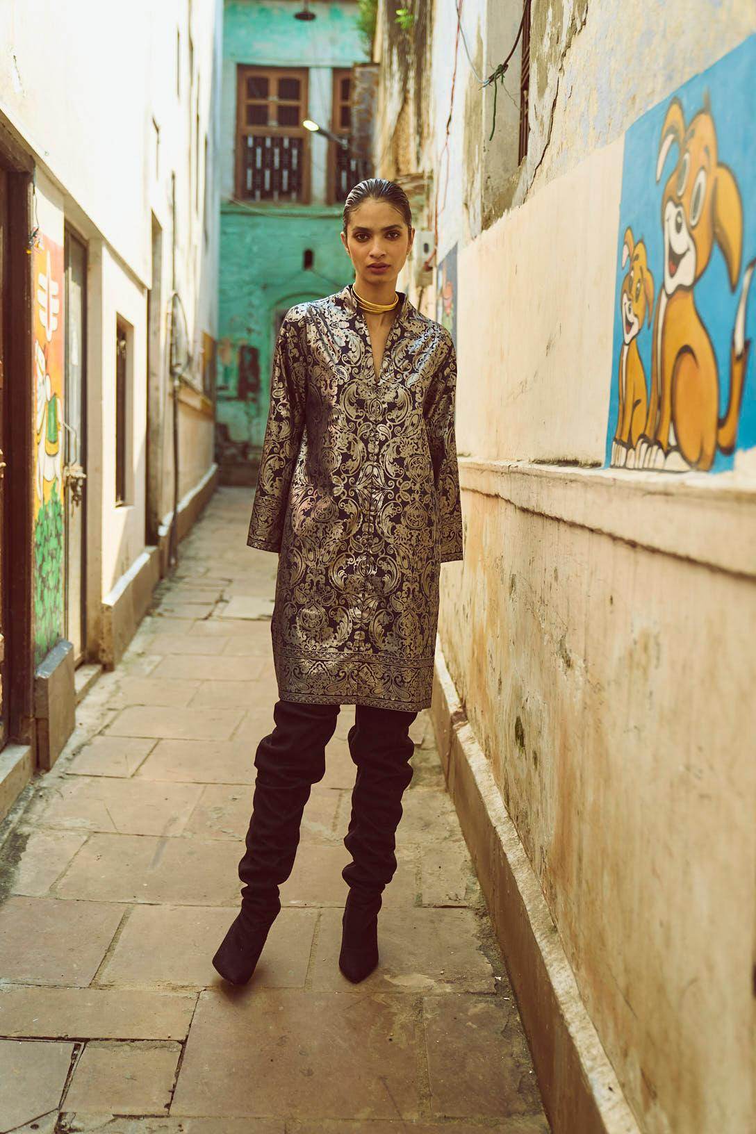 FOIL PRINT SHIRT DRESS - dash and dot