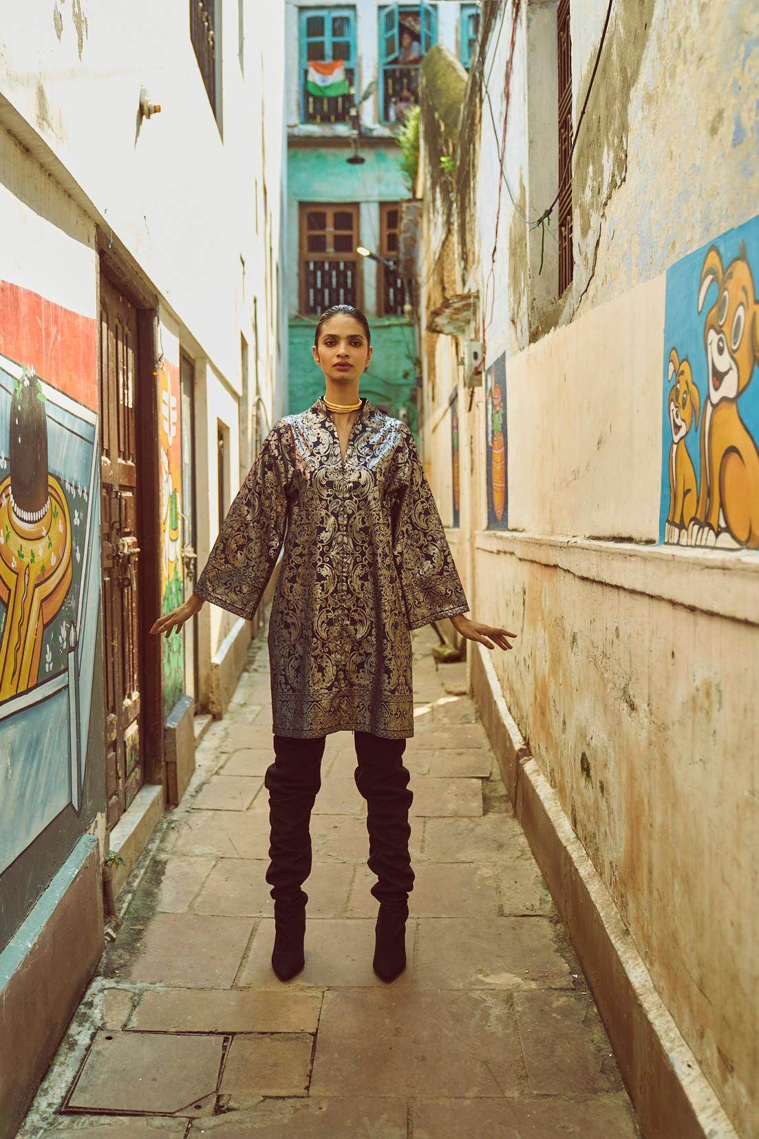 FOIL PRINT SHIRT DRESS - dash and dot