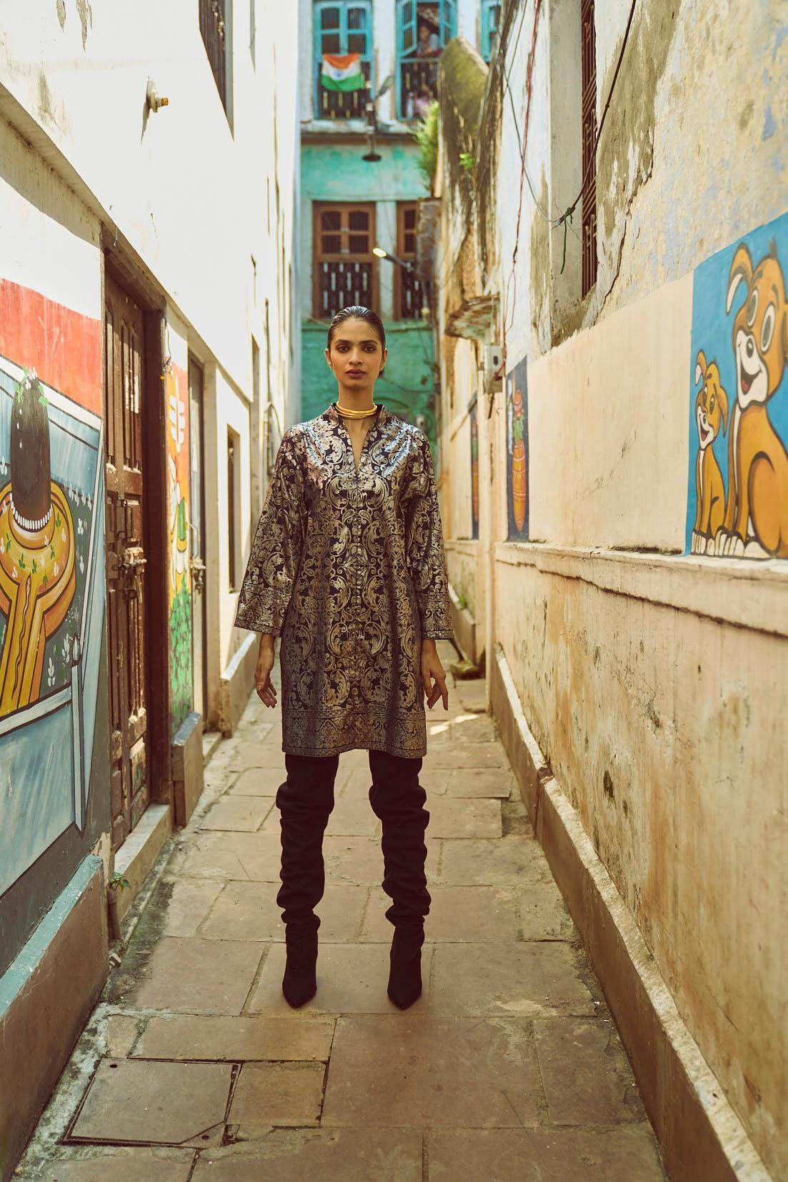 FOIL PRINT SHIRT DRESS - dash and dot