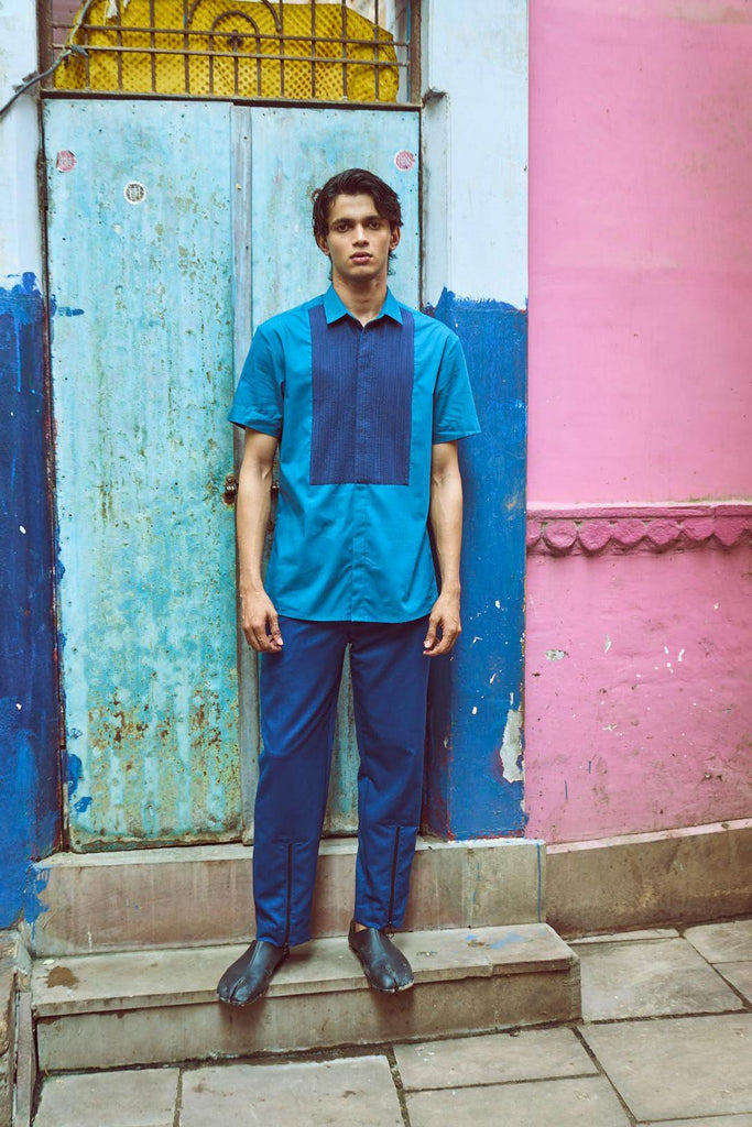 HALF SLEEVE PINTUCK BIB SHIRT - dash and dot dash and dot