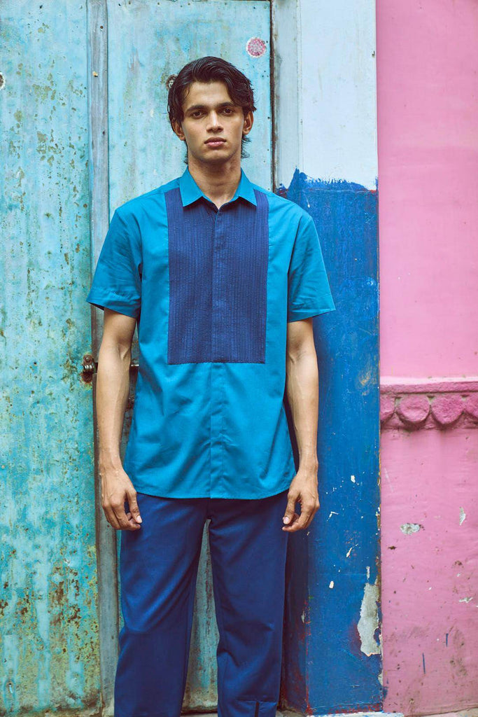 HALF SLEEVE PINTUCK BIB SHIRT - dash and dot dash and dot