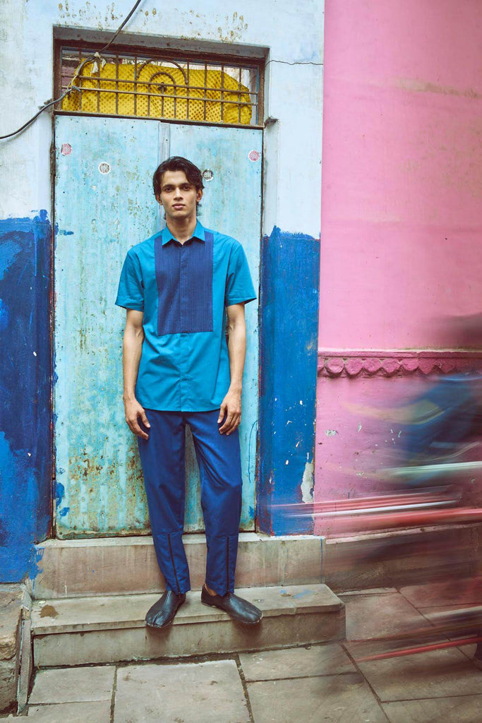 HALF SLEEVE PINTUCK BIB SHIRT - dash and dot dash and dot