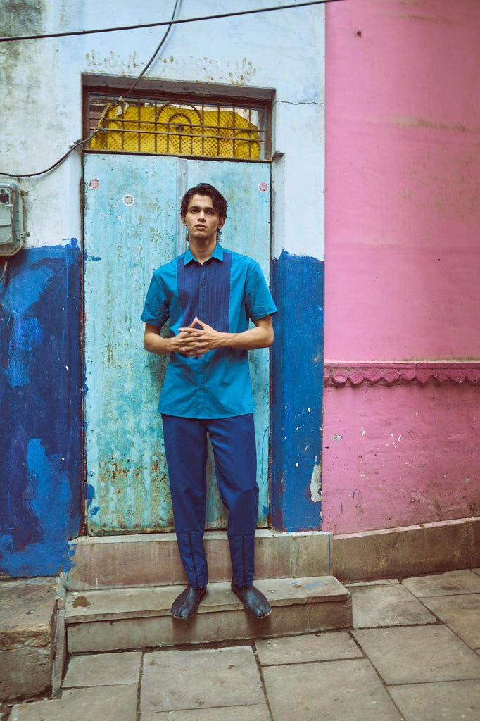 HALF SLEEVE PINTUCK BIB SHIRT - dash and dot dash and dot