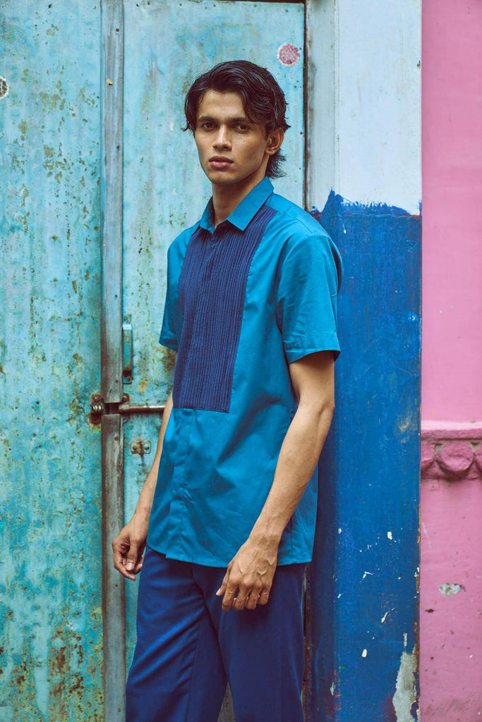 HALF SLEEVE PINTUCK BIB SHIRT - dash and dot dash and dot