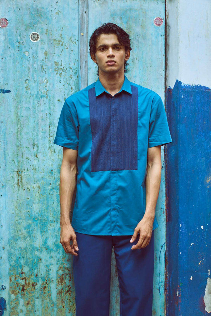 HALF SLEEVE PINTUCK BIB SHIRT - dash and dot dash and dot