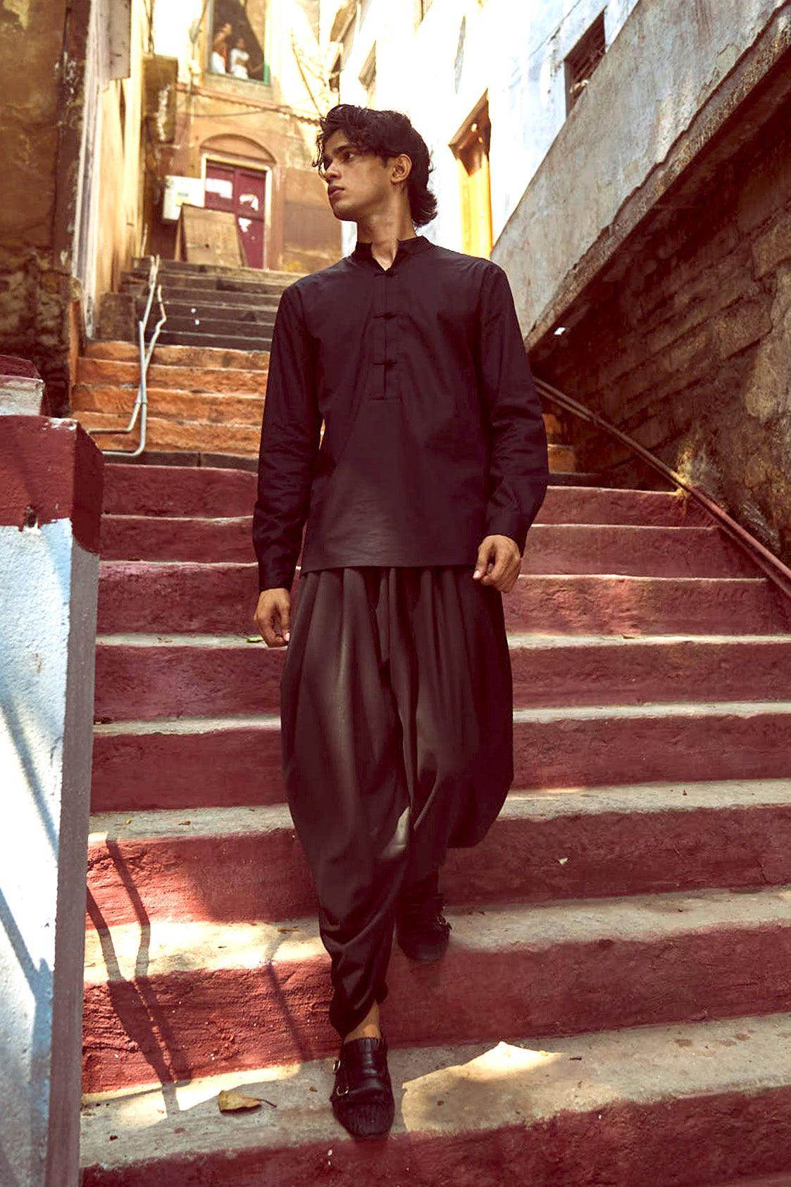 BLACK COWL PANTS - dash and dot