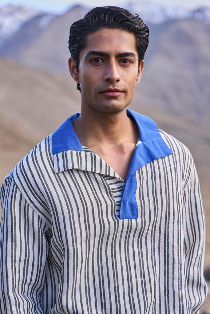 STRIPED LINEN POPOVER - dash and dot dash and dot